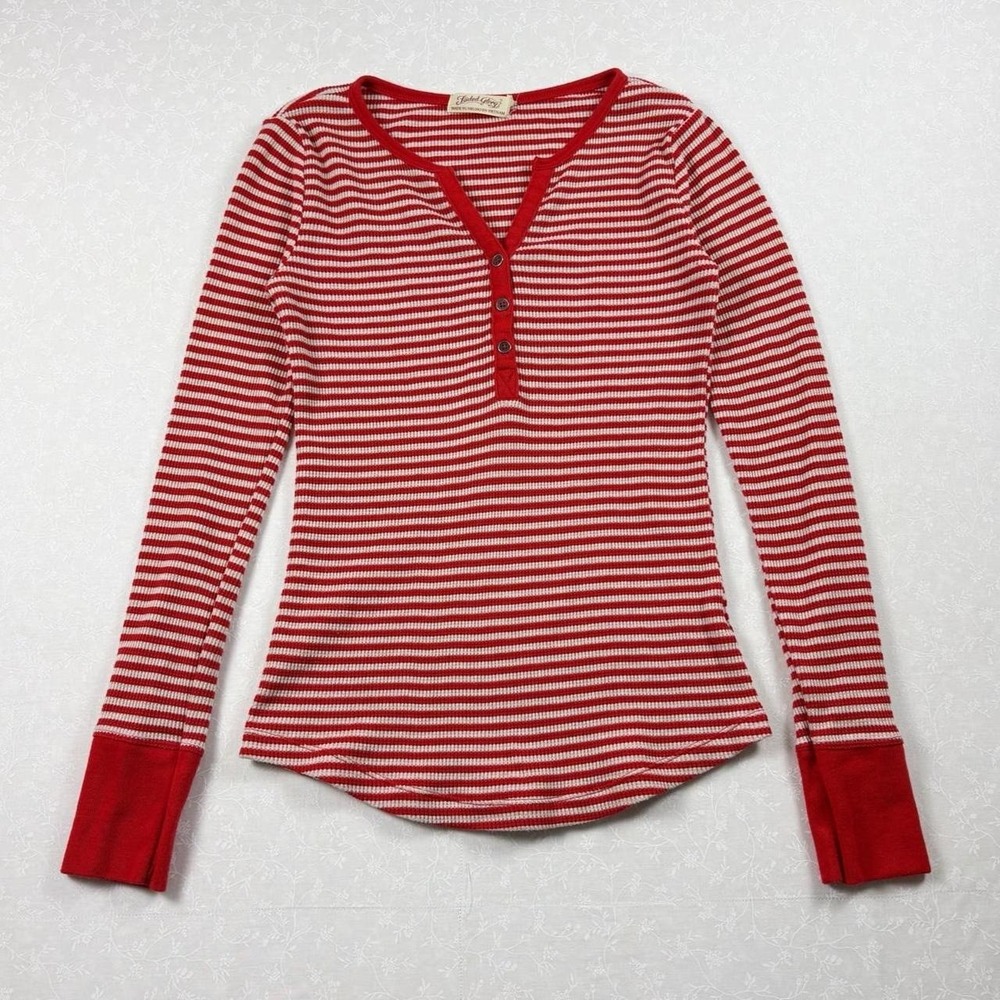 Faded Glory Red Striped Henley Top — Size XS